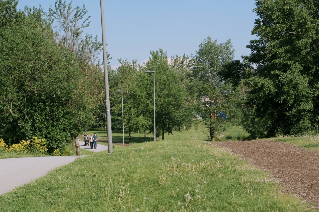 People walks in Päe park and enjoy the summer.